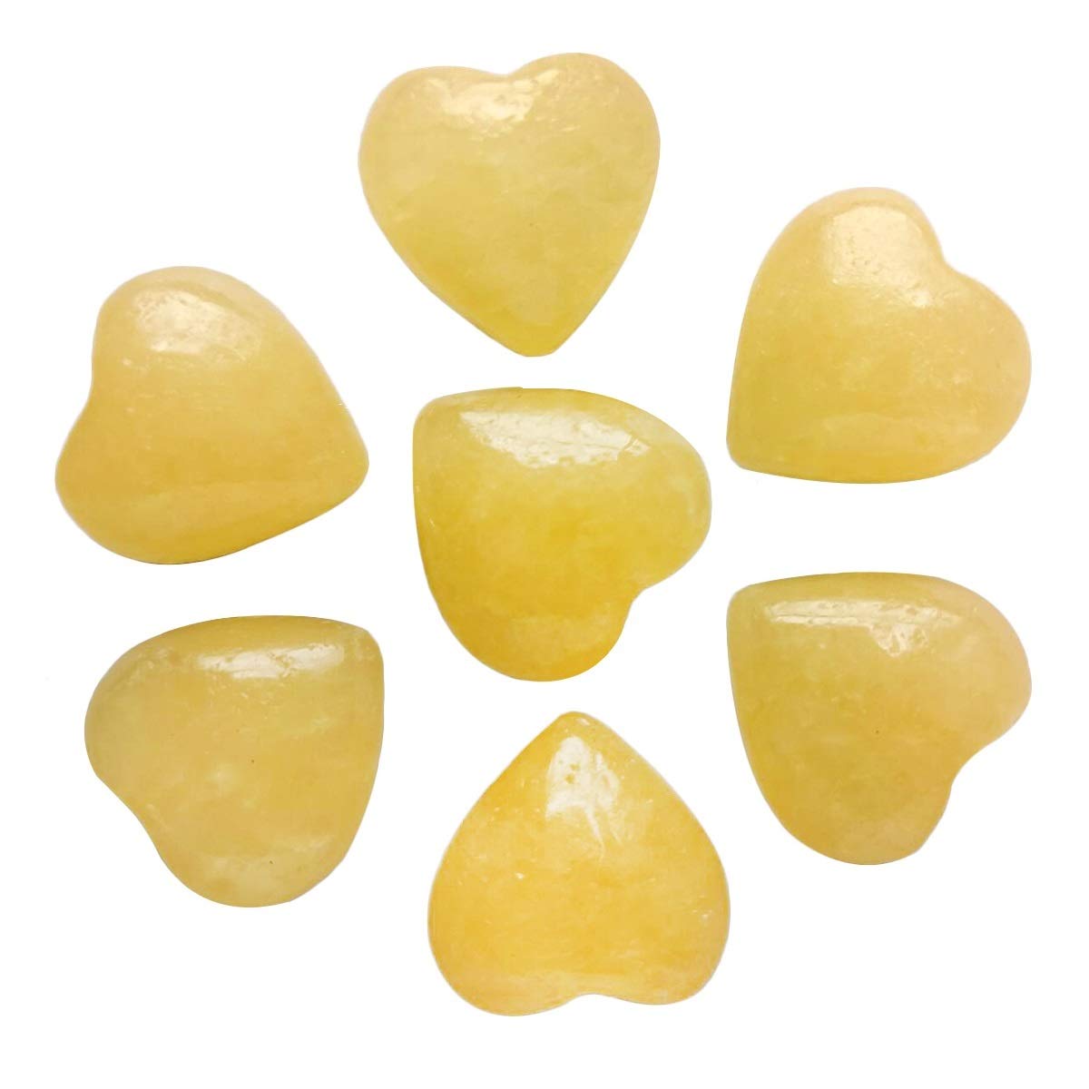 Loveliome 7 Pcs Mini Yellow Jade Heart Love Healing Palm Crystal Energy Stone(0.6 Inch) 0.6"*0.6"*0.4"