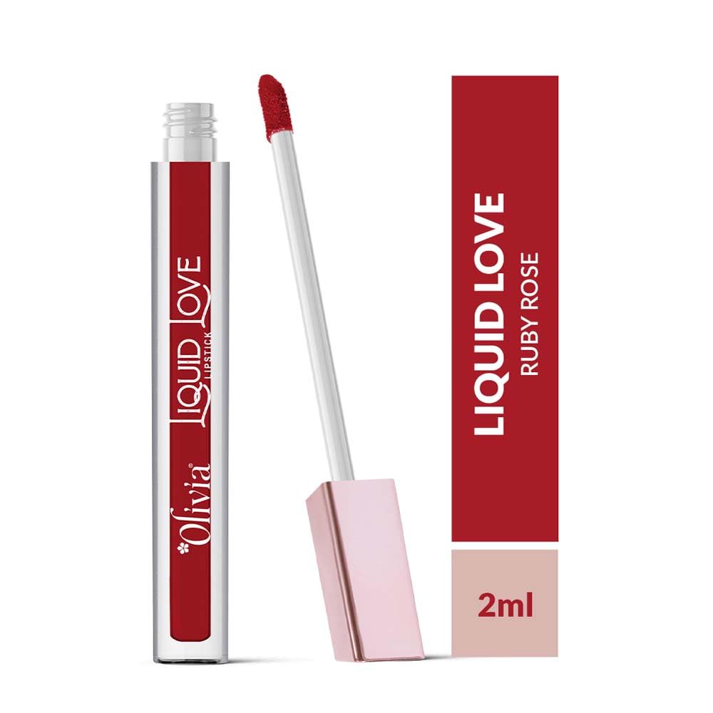 Oliva Liquid Lipstick, 12HR Long-lasting Matte Lipstick, Non Transfer, High Coverage, Water & Smudge Proof, Light Weight & Cruelty-Free - 2ml (Ruby Rose 6)
