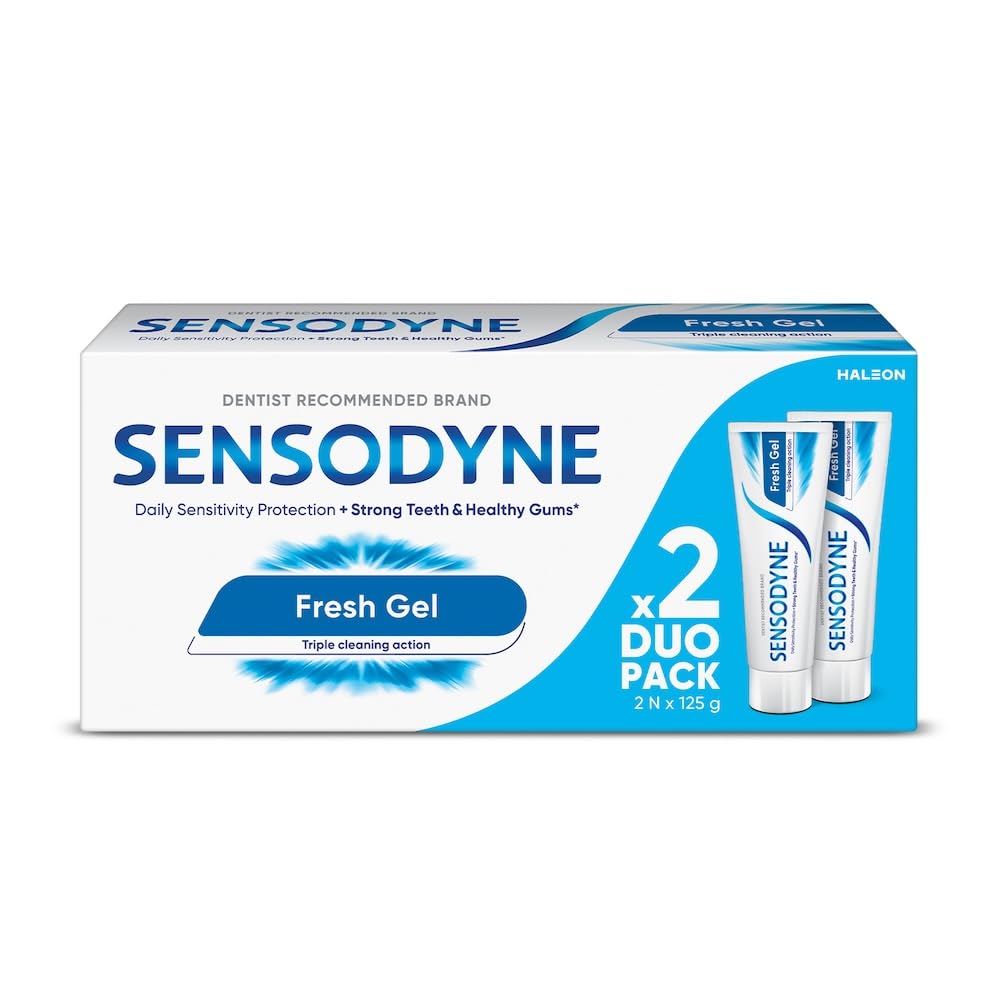 Sensodyne Toothpaste Fresh Gel, Sensitive tooth paste for daily sensitivity protection, 2 X 125gm Duo Pack