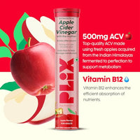 The Plant Fix Plix Apple Cider Vinegar Effervescent Tablet With Mother I With Vitamin B6 & B12|Pack Of 1 (Apple),15 Capsules|No Added Sugar |Easy To Carry & Consume,1 Count