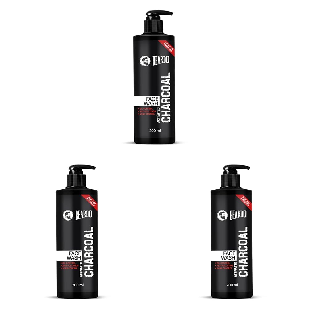 Beardo Activated Charcoal Face Wash for men, 200ml | For Deep Pore Cleaning and Removes Dirt | face wash for acne and pimples | face wash for oily skin (Pack of 3)
