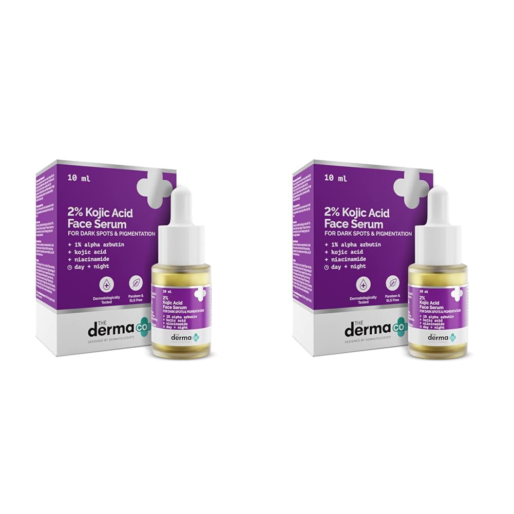 The Derma Co 2% Kojic Acid Face Serum with 1% Alpha Arbutin & Niacinamide for Dark Spots And Pigmentation - 10 ml (Pack of 2)