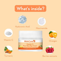 WishCare Pure Glow Vitamin C Face Cream for Women & Men - Day & Night Cream - For Glowing, Bright, Young and Pigmentation Removal - With Hyaluronic Acid, Niacinamide, Oranges, Berries & Turmeric-50 gm (PGFC50)