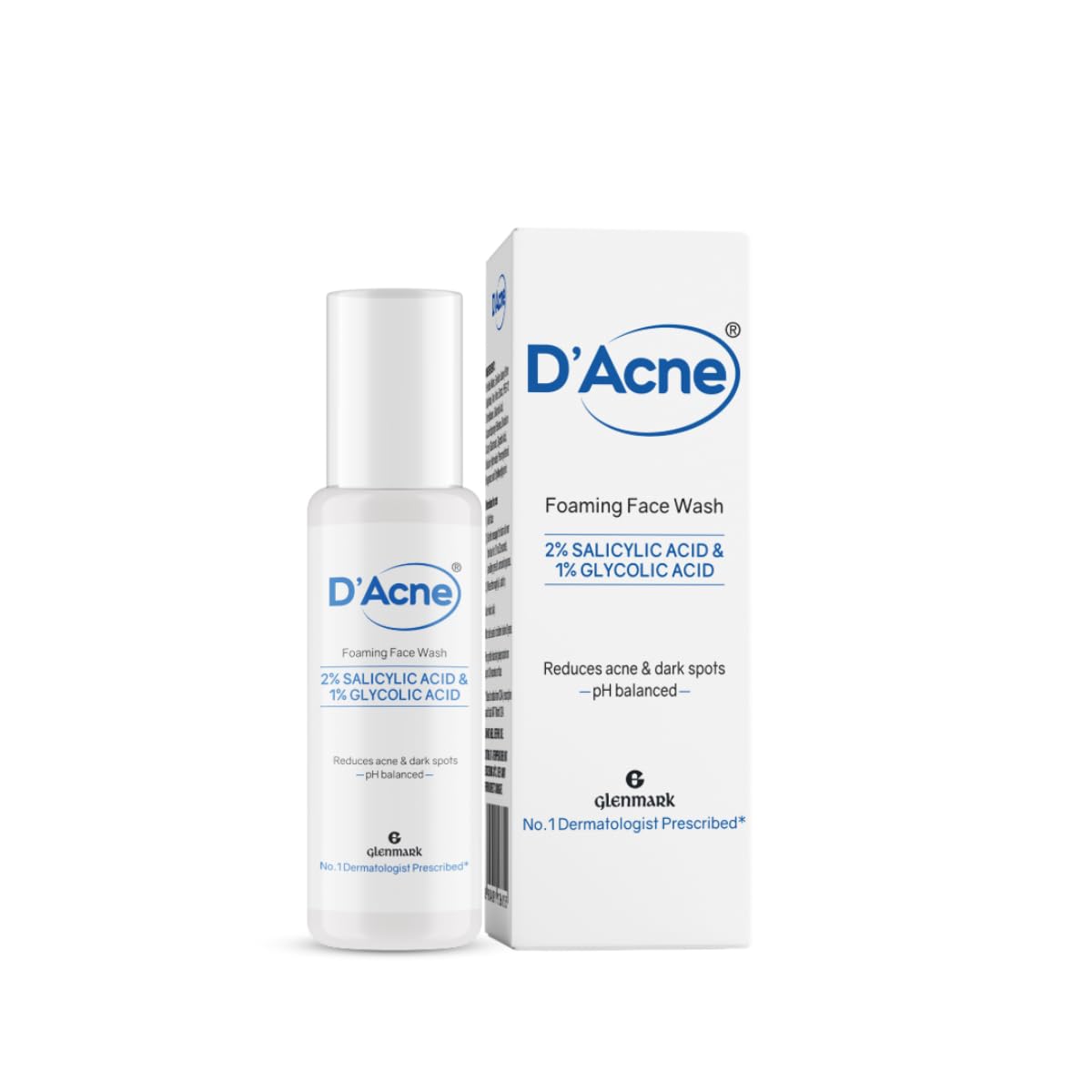 D'Acne Foaming Face Wash, With 2% Salicylic Acid And 1% Glycolic Acid | Prevents Acne | Deeply Cleanses Pores | Suitable For Oily Skin, Acne-Prone Skin|60 Ml