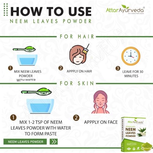 Attar Ayurveda Neem powder for Face, Skin and Hair (200 grams) | 100% Natural, No Preservative | Ideal for Face Pack, Hair Pack and Eating