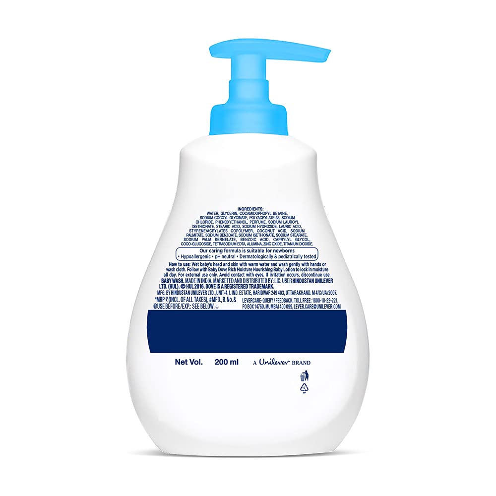 Baby Dove Rich Moisture Baby Lotion 200 ml, No Tears Baby Shampoo 200ml and Hair to Toe Baby Wash 200 ml, Hypoallergenic, No Sulphates, No Parabens