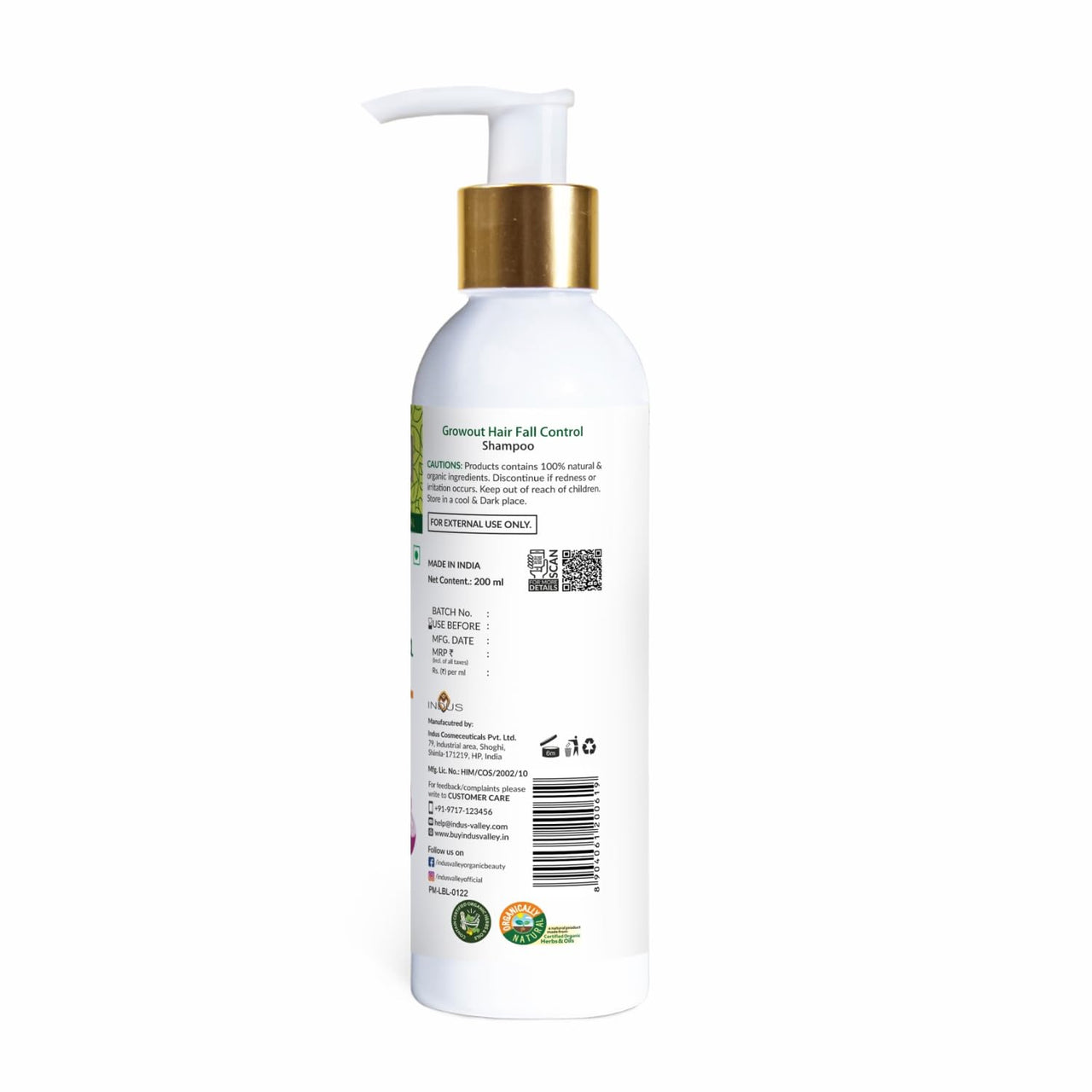 INDUS VALLEY Bio Organic Growout Shampoo 200ml for Hair Growth and Hairfall Control - 2 x 200g= 400g Set of 2