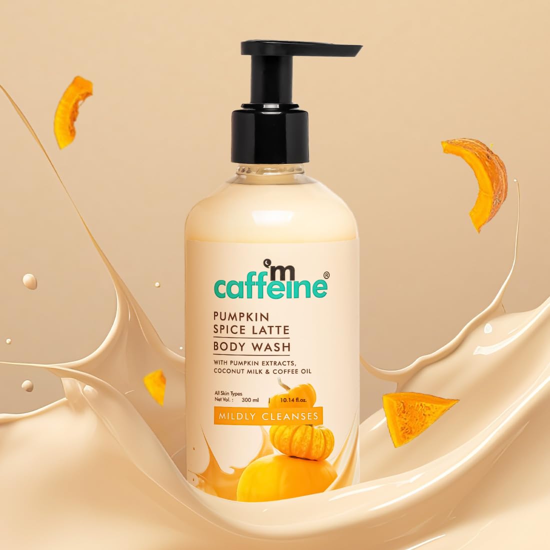 mCaffeine Pumpkin Spice Latte Body Wash with Sweet & Spicy Aroma | Mildly Cleanses for Soft & Smooth Skin | SLS & Soap Free | Fragrance Body Wash for Men & Women |All Skin Types - 300 ml