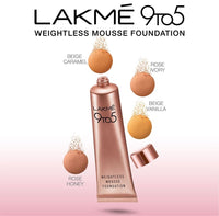 Lakmé 9To5 Powerplay Mousse Matte Liquid Light Coverage Foundation For All Skin Mini,01 Rose Ivory,6g , 1 Count