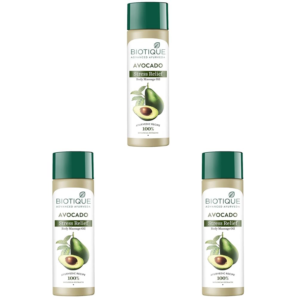 Biotique Cado Stress Relief Avocado Stress Relief Body Massage Oil | Heals and Hydrates dry skin | 100% Botanical Extracts | Suitable for All Skin Types | 200ml (Pack of 3)