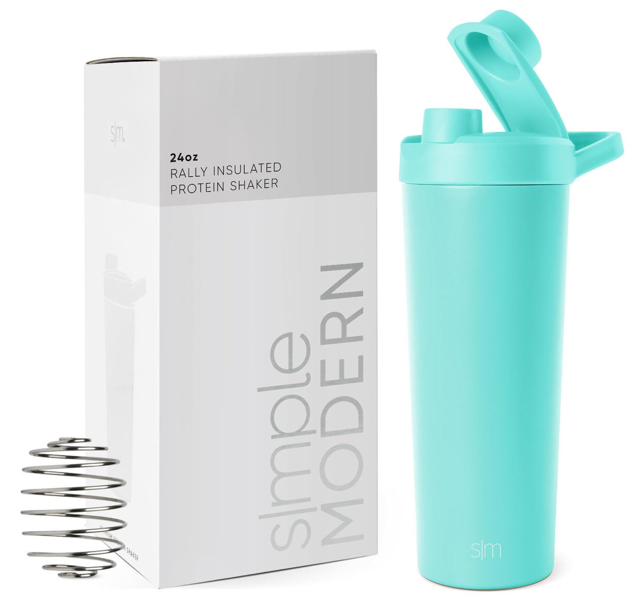 Simple Modern Stainless Steel Shaker Bottle with Ball 24oz | Metal Insulated Cup for Protein Mixes, Shakes and Pre Workout | Rally Collection | Ocean Water