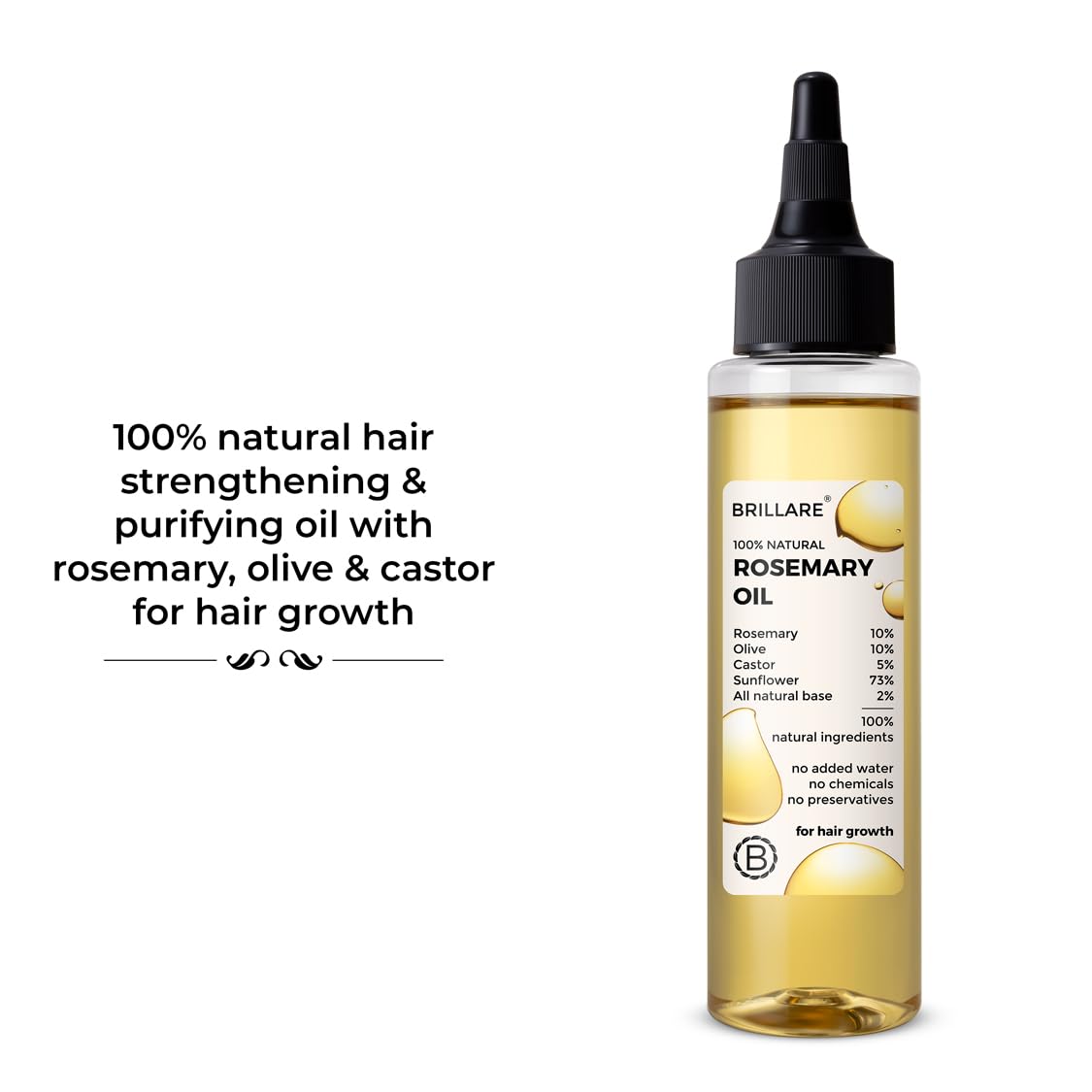 Brillare Rosemary Oil For Rapid Hair Growth | Improves Hair Thickness | Controls Hair Fall & Nourishes Scalp | 100% Natural, Non Greasy Hair Oil For Men & Women (100 ML)