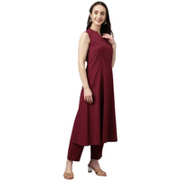 FIORRA Women's  Maroon Rayon A-line Kurta with Pant