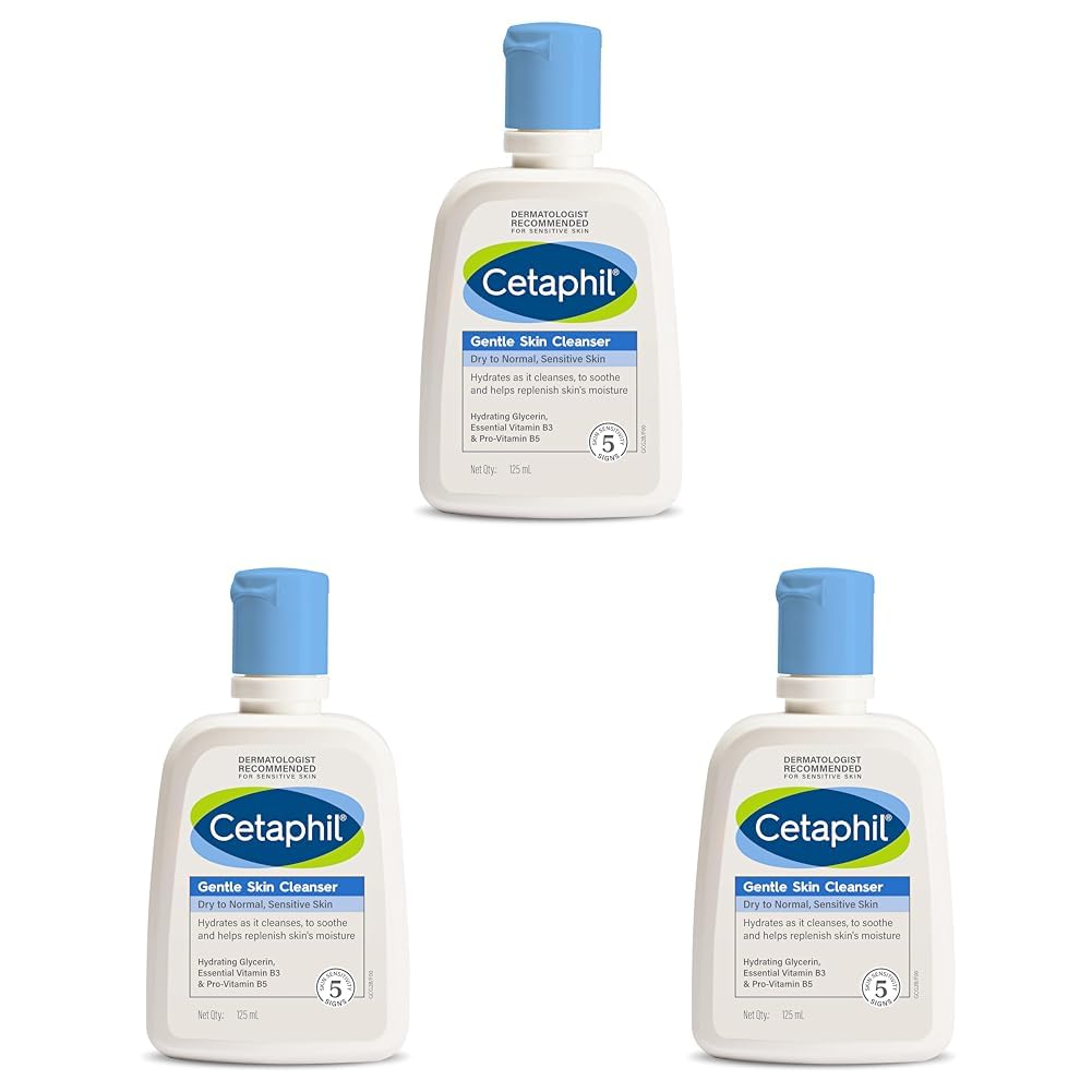 Cetaphil Face Wash Gentle Skin Cleanser for Dry to Normal, Sensitive Skin, 125 ml Hydrating Face Wash with Niacinamide, Vitamin B5 (Pack of 3)