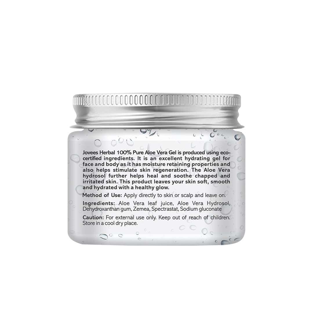 Jovees Herbal 100% Pure Aloe Vera Gel for Face, Hair (200gm) | Hydrating & Soothing Gel for Acne Scars, Blemishes, Anti-Aging & Skin Redness | Multipurpose Aloe Vera Gel for Moisturization, Dandruff Control & Day-to-Night Skin Protection