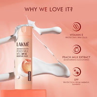 Lakmé Peach Milk Ceramide Lotion Moisturizer with SPF 24 & Hyaluronic for Intense Moisturizing & Skin Protection from UVA/B Rays|With Skin Conditioner| For Dry Skin, Normal Skin & Sensitive Skin 120ml
