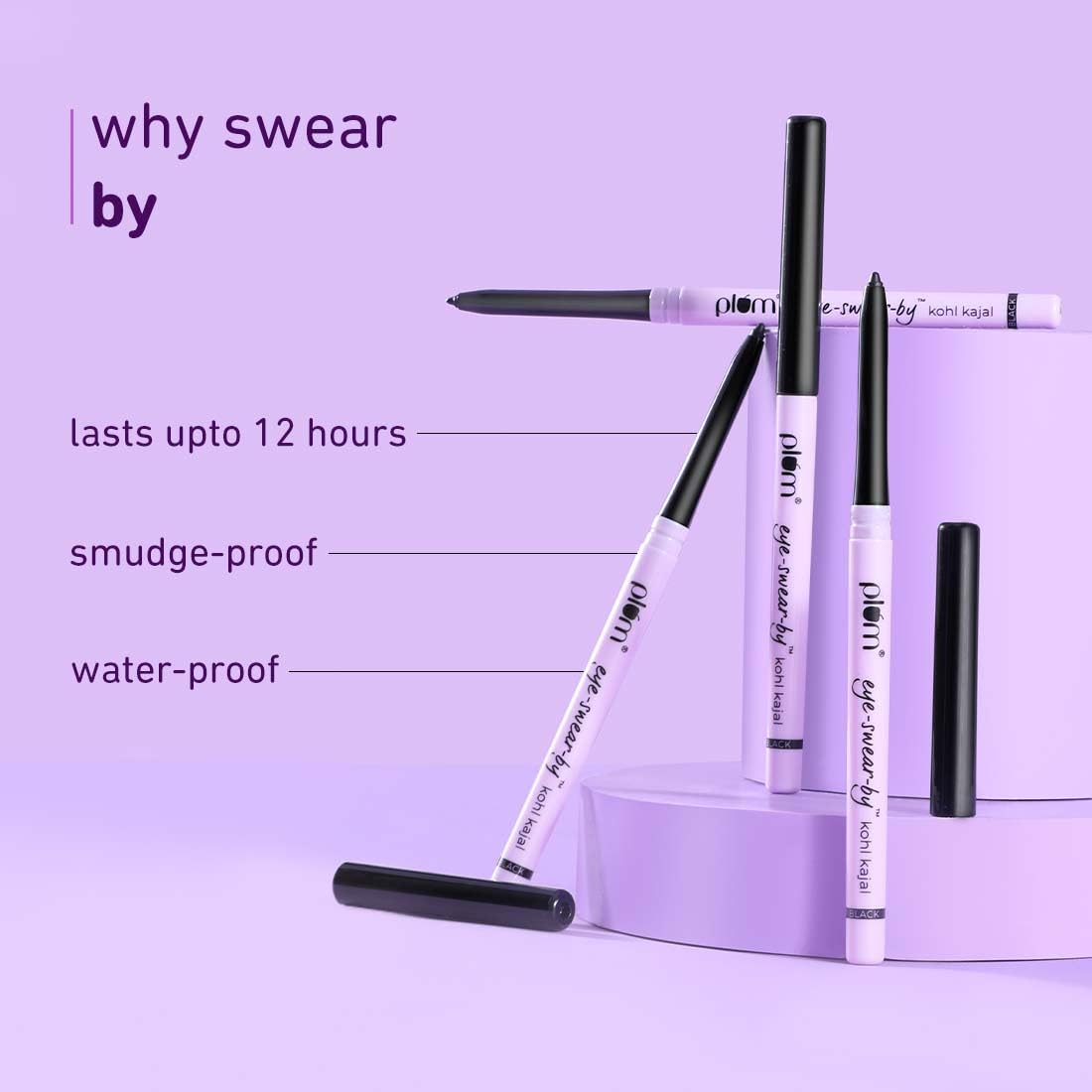 Plum Eye-Swear-By Kohl Kajal Combo | Set of 2 | Deep Black | Creamy Smooth | Smudge-Proof | Waterproof | Retractable Pencil | Vegan & Cruelty-Free