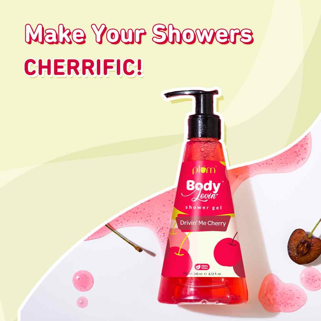 Plum BodyLovin' Drivin' Me Cherry Shower Gel | SLS-Free Body Wash For Women | Long Lasting Sweet Cherry Fragrance | Aloe-Infused Nourishing Body Cleanser For Soft & Smooth Skin (240 ml)