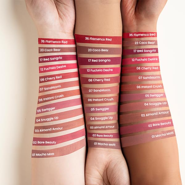 Charmacy Milano Stunning Longstay Liquid Lipstick (Red Sangria 17) - 5.6 ml, Velvet Intense Matte Finish, 12 Hours, SmudgeProof, WaterProof, KissProof, One Swatch Application