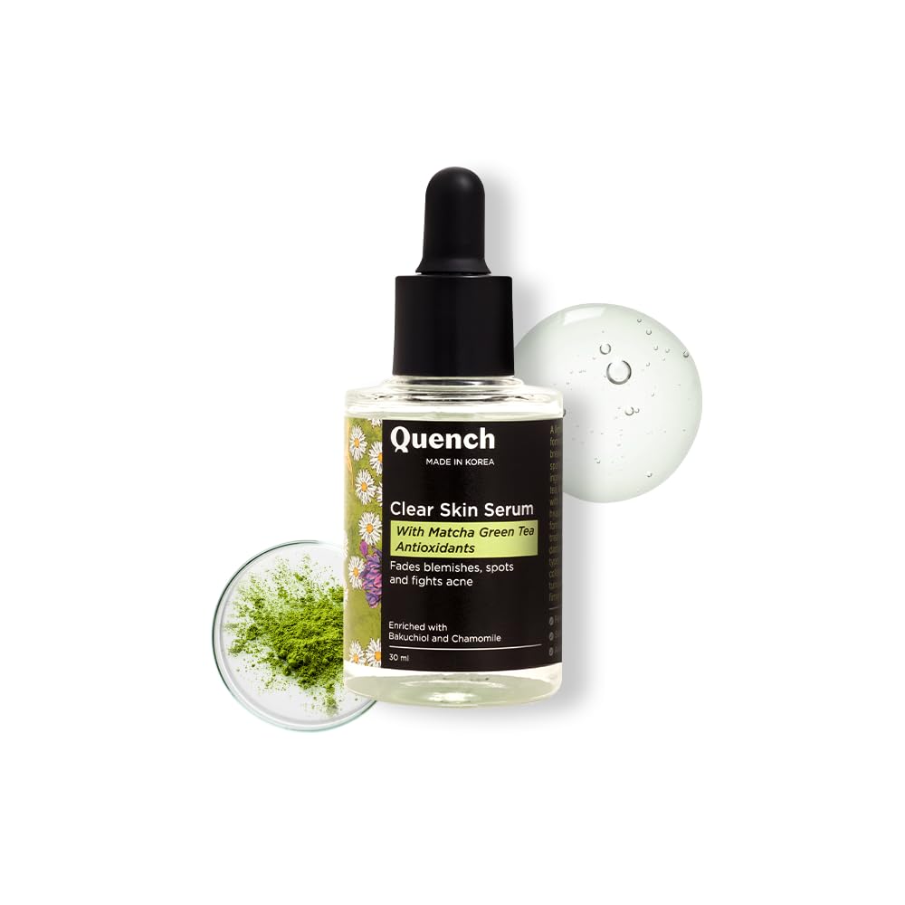 Quench Clear Skin Serum With Matcha Green Tea, Niacinamide & Hyaluronic Acid | Controls Oil Production | Fades Dark Spots, Acne Marks & Pigmentation | Made In Korea 30Ml)