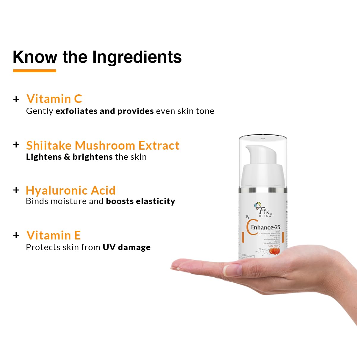 Fixderma 25% Vitamin C Serum for Face, C" Enhance for Glowing Skin, Anti Aging Face Serum for Unisex Reduces Fine Lines, Wrinkles & Age Spots, Skin Brightening & Lightening for Face, 15ml