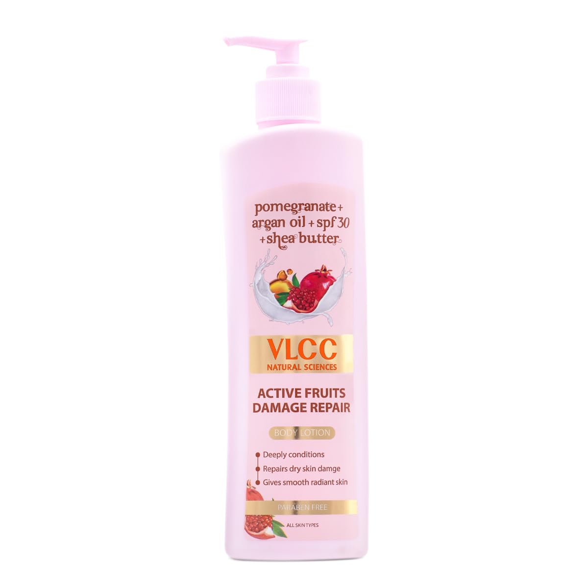 VLCC Active Fruits Damage Repair Body Lotion SPF 30 PA+++ - 400ml for Deep Conditioning, Dry Skin Repairing Body Lotion | With Pomegranate, Almond Oil & Shea Butter | UV Protection Body Lotion.