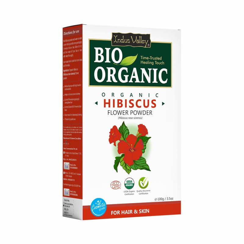 INDUS VALLEY Hibiscus Powder | Hibiscus rosa-sinensis - 100% Organic, Pure and Natural For Hair & Skin With Extra Virgin Olive Oil, Massage Oil (100g+100ml)
