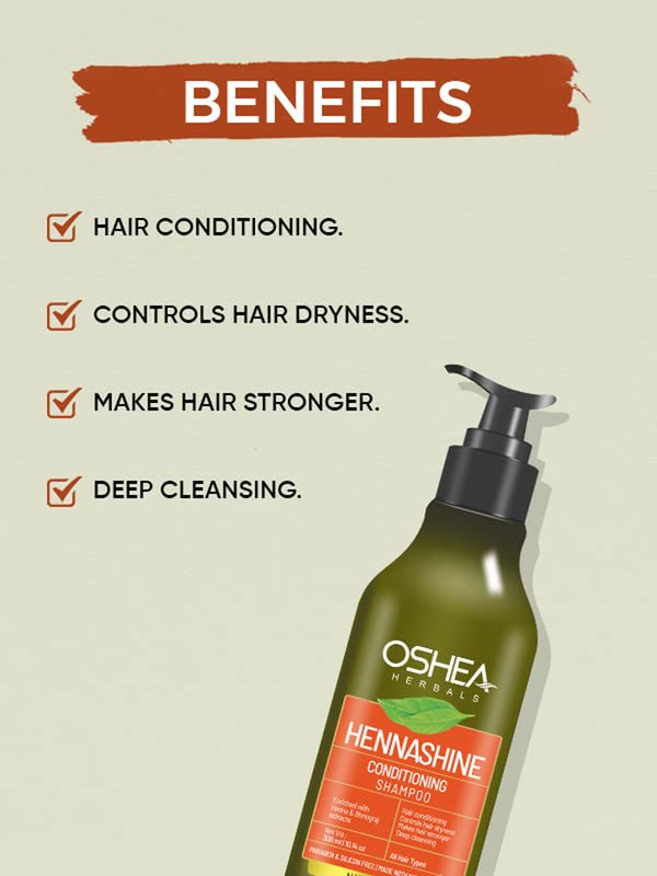 Oshea Herbals Heenashine Conditioning Shampoo | Controls Dryness & Makes Hair Stronger with Deep Cleansing | Enriched with Henna & Bhringraj 500 ml