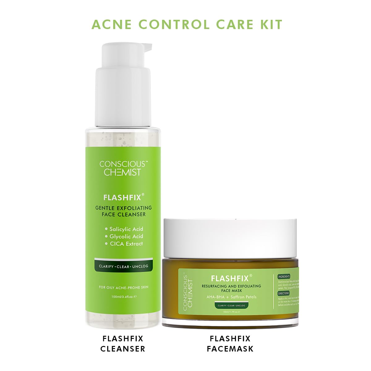 Conscious Chemist® Salicylic Acid Face Wash & Exfoliating Face Mask For Oily Acne Prone Skin | Glycolic Acid, Saffron Petals & CICA Extract | Glowing & Radiant Skin | Vegan & Cruelty Free | Pack of 2