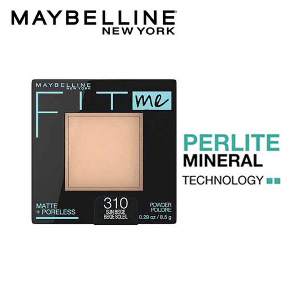 Maybelline New York Powder Foundation, Pressed Powder Compact, Mattifies Skin, Incl. Mirror and Applicator, Fit Me, 310 Sun Beige, 8.5g