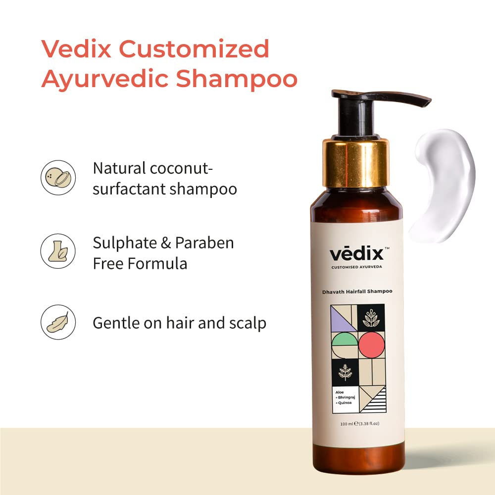 Vedix Jeevath Hair Oil & Dhavath Hairfall Shampoo | Ayurvedic Combo of Root Stimulating Hair Oil & Shampoo For Hairfall | For Curly or Wavy Hair (100 ml + 100 ml )