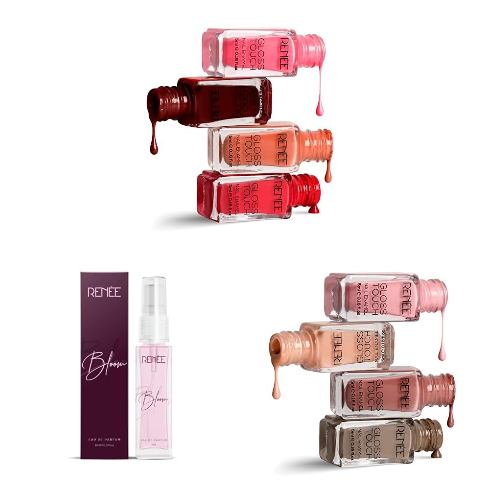 Renee Gloss Touch Nail Paint Set of 4, Quick Drying Nail Polish, Glossy Gel Finish Nail Kit | Highly Pigmented & Long Lasting Nail Enamel, Chip Resistance 5ml Each, Gift Set for Women N03 Red Parade