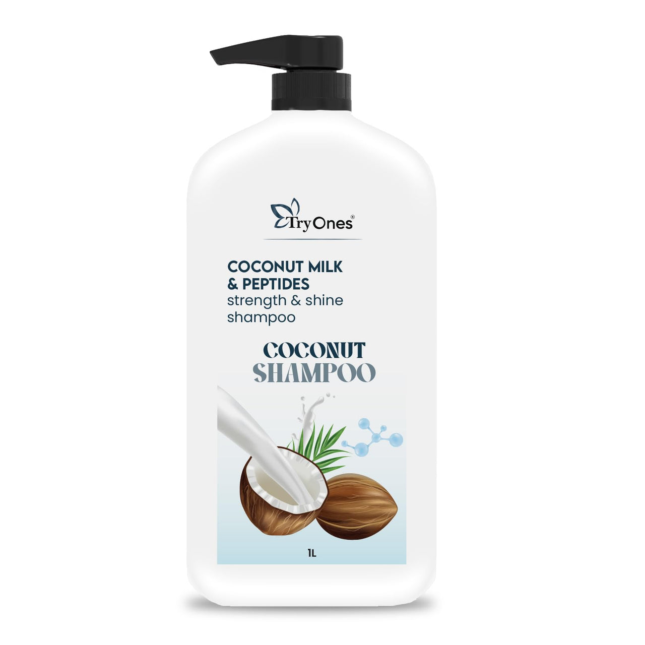 TryOnes Coconut Shampoo for Dull Hair with Coconut Milk and Peptides for Strong & Shiny Hair I Soft, silky hair I Shampoo for Women and Men | 1000ml