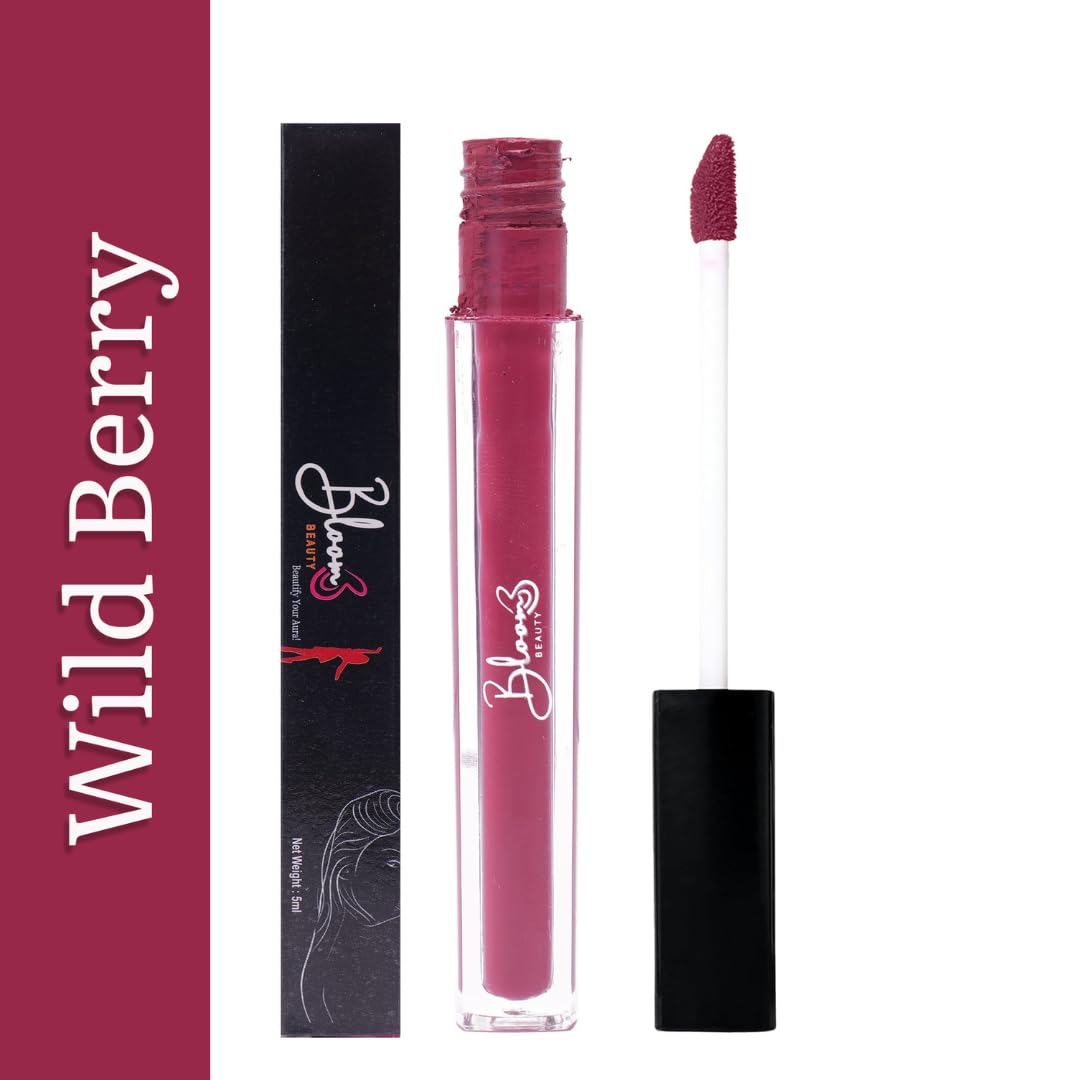 Bloom Beauty Liquid Lipstick, Velvet Matte Finish, Lightweight & Hydrating | Long-Lasting Wear, Wild Berry