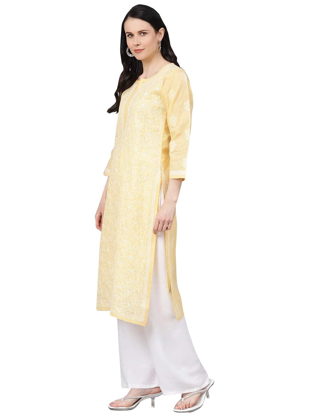 Ada Hand Embroidered Lucknowi Chikankari Cotton Kurta Kurti for Women A411165