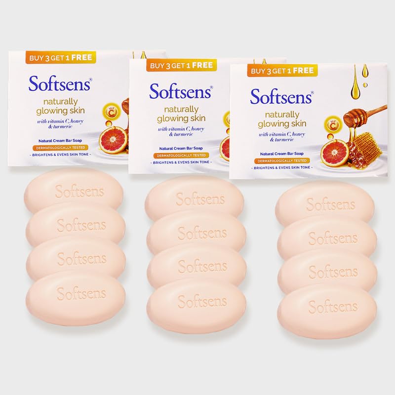Softsens Naturally Glowing Skin Cream Bar Soap | Parabens, Sulphates Free Soap Pack of 3 (100g x 4)