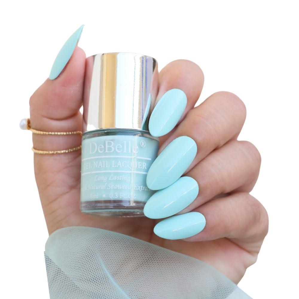 DeBelle Gel Blue Glossy Finish Nail Polish-Mint Blue(Mint Amour), 8 Ml - Enriched With Natural Seaweed Extract, Cruelty Free, Toxic Free