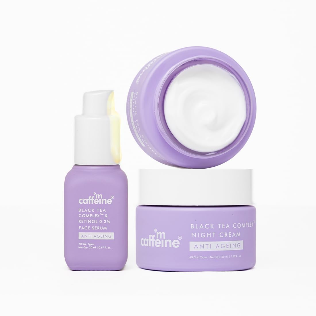 mcaffeine Anti-Ageing Routine Powered By 0.3% Retinol & Black Tea Complex, For Fine Lines & Wrinkles, Boosts Collagen By 80% & Fights Signs Of Ageing, For Women & Men - Pack Of 2 - Cream