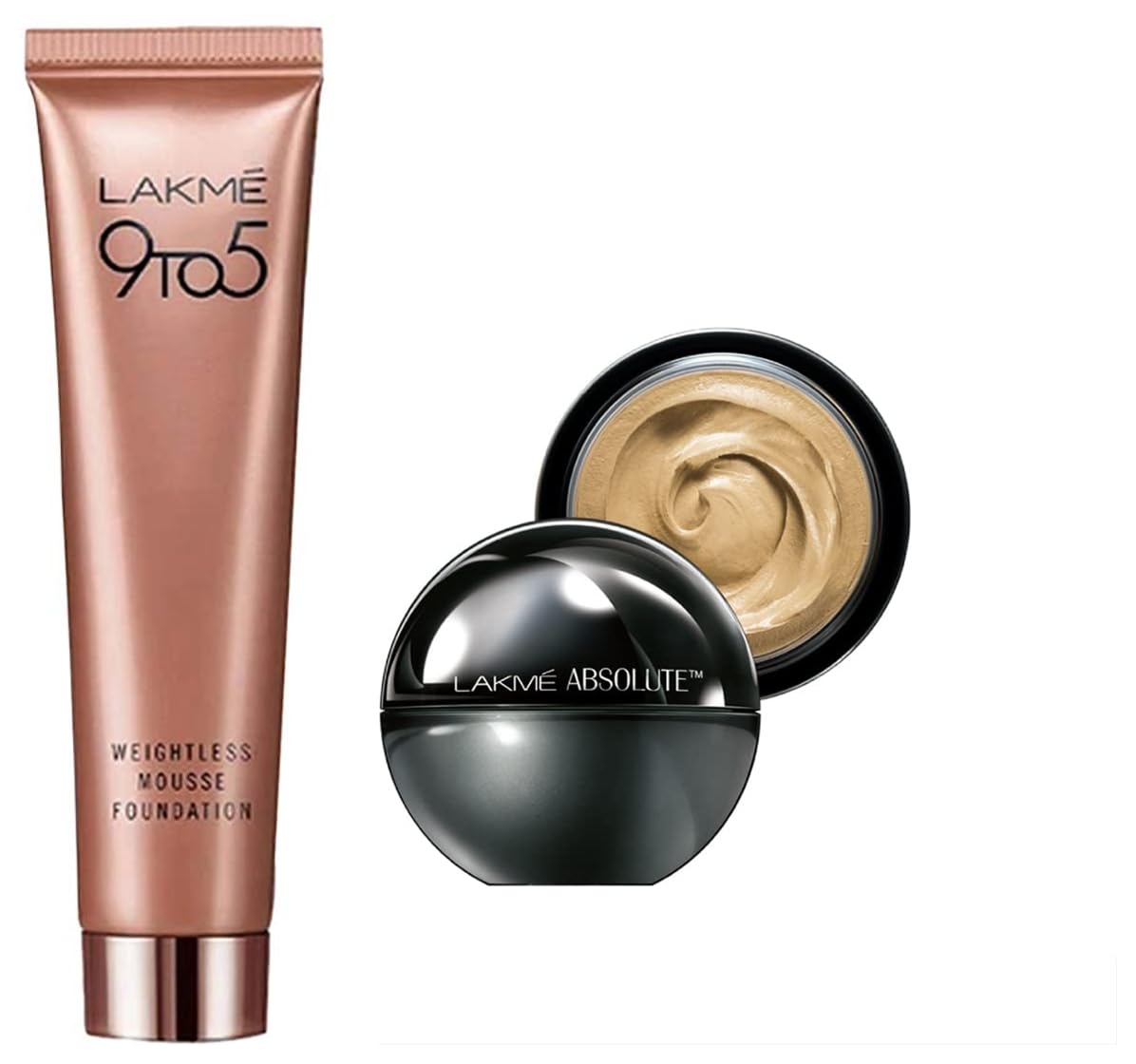 Lakmé Absolute All Skin Natural Mousse, Ivory Fair 01, 25G & 9 To 5 Weightless Mousse Foundation Light Coverage, Rose Ivory, 25G