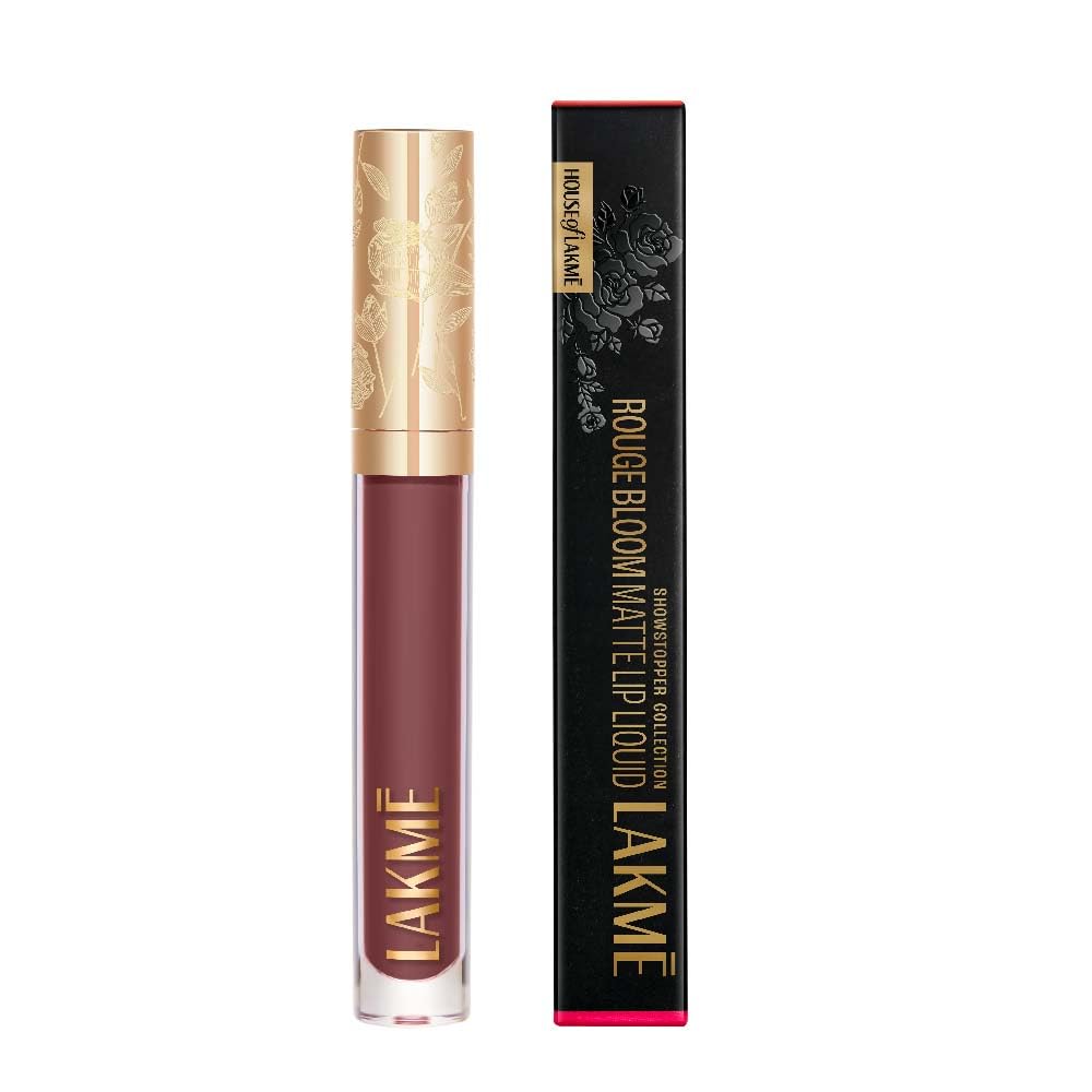 Lakmé Rouge Bloom Matte Lip Liquid, Matte Finish, longlasting for up to 14 hours, quick drying & transfer-proof, infused with vita rose for smooth & moisturised lips - Mocha Maiden