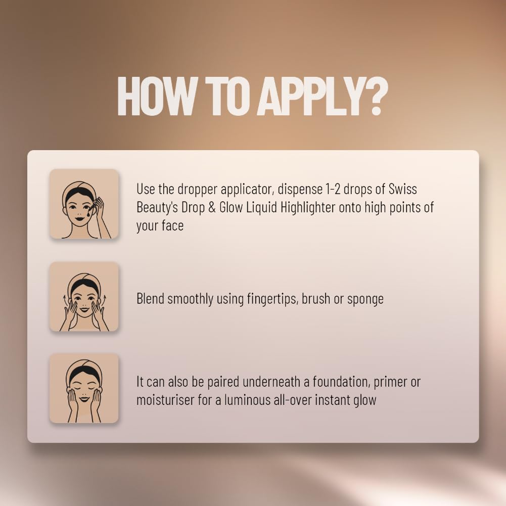 Swiss Beauty Drop & Glow Liquid Highlighter For Face Makeup | Illuminating Liquid Highlighter With Dewy Finish | Shade -Metal, 18ml