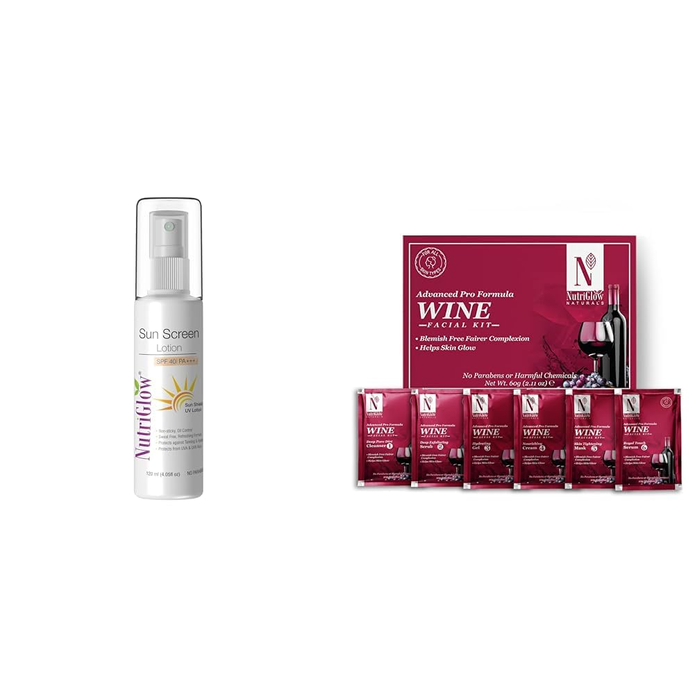 NutriGlow Sunscreen Lotion SPF 40 & PA+++, sulphate Free, 120 and NutriGlow NATURAL'S Advanced Pro Formula Wine Facial Cleanup Kit 60 GM