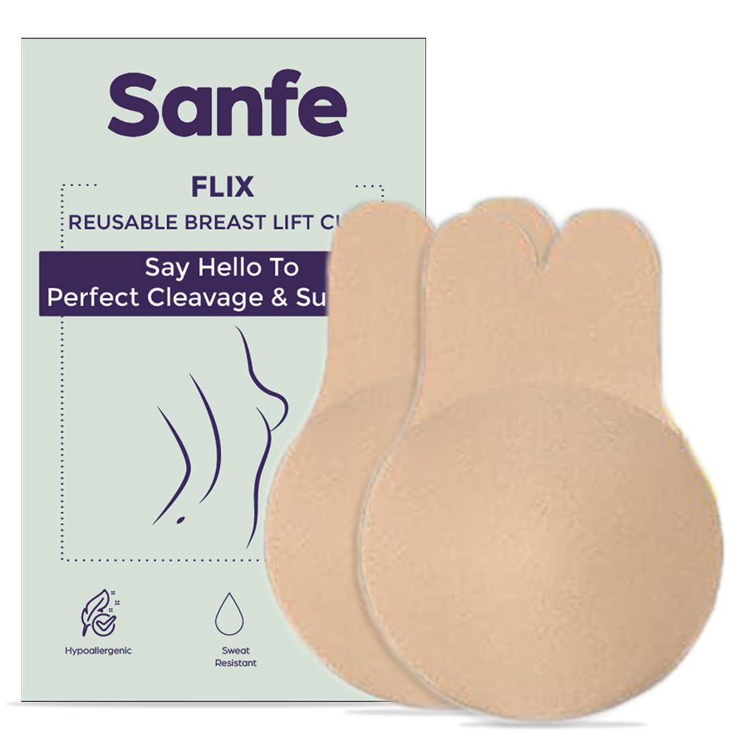 Sanfe Flix Reusable Boob Lift Cups | for Breast Push Up | Braless, Padded, Rabbit (Nude) | A-C Cup Size - 2 Pieces | Boob Lifter Push Up Bra for Women