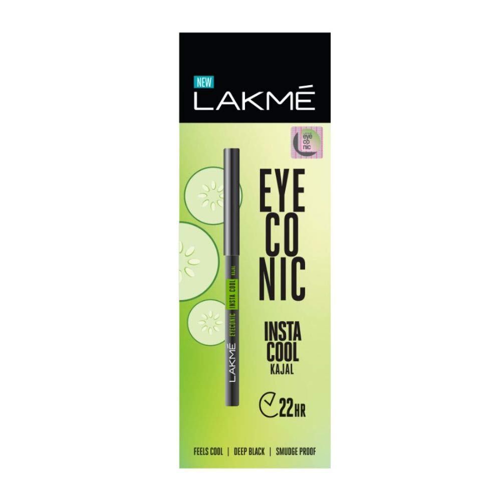 Lakmé Eyeconic Insta Cool Kajal, Black, Cooling Kohl Liner with Cucumber, Twist Up Pencil, 0.35 g & Lakmé 9 to 5 CC Cream Mini, 01 - Beige, Light Face Makeup with Natural Coverage, SPF 30, 9 g