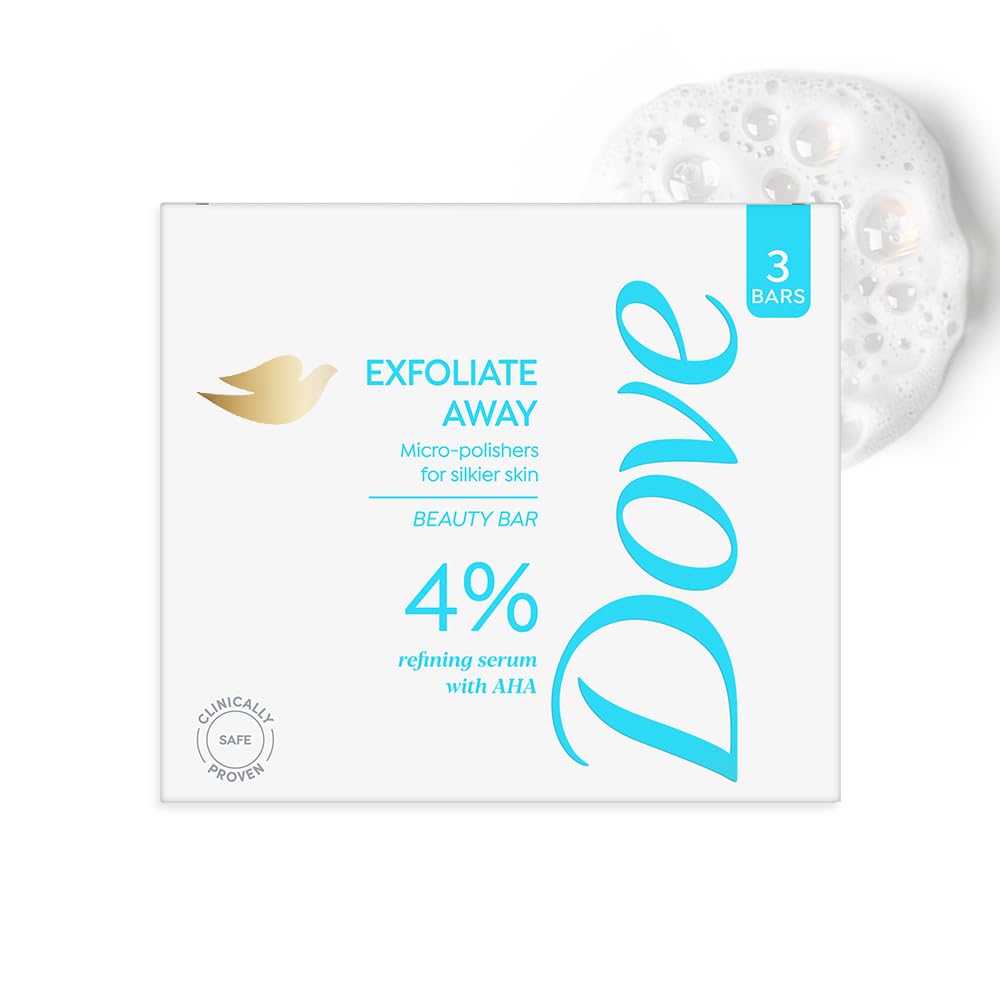 Dove Exfoliate Away Serum Beauty Bar | 4% Refining Serum + AHA | Micro-polishes for silkier skin | Paraben & SLS free | 375g (125g x 3)