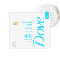 Dove Exfoliate Away Serum Beauty Bar | 4% Refining Serum + AHA | Micro-polishes for silkier skin | Paraben & SLS free | 375g (125g x 3)