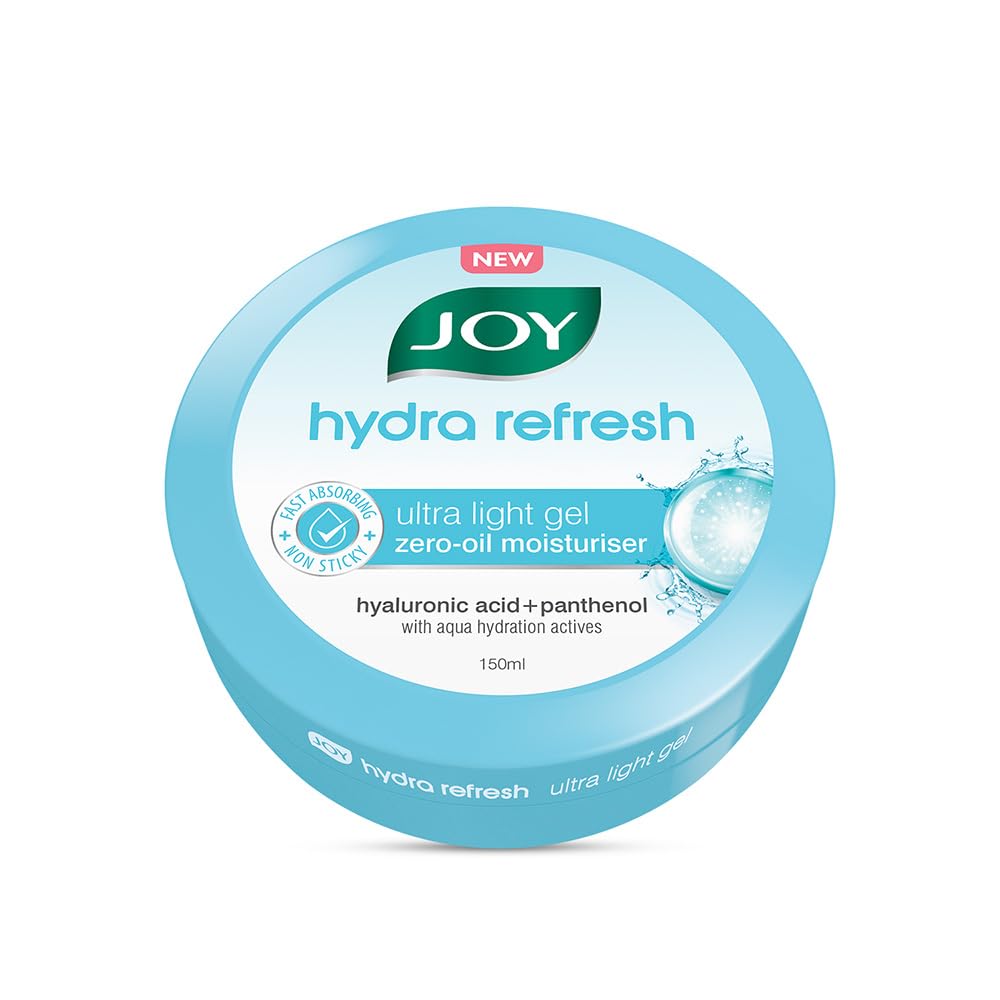 Joy Hydra Refresh Ultra-Light Gel | 48 Hours Hydration | Oil Free Moisturiser | with Hyaluronic Acid | Super Light Gel for Oily, Dry & Combination Skin | For Face & Body, 150ml