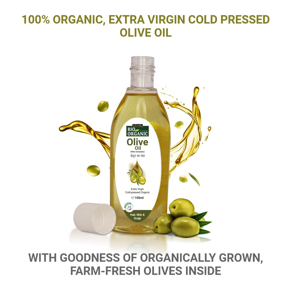 INDUS VALLEY 100% Organic Olive Oil Massage Oil & Growout Hair Oil (100ml+100ml= 200ml)