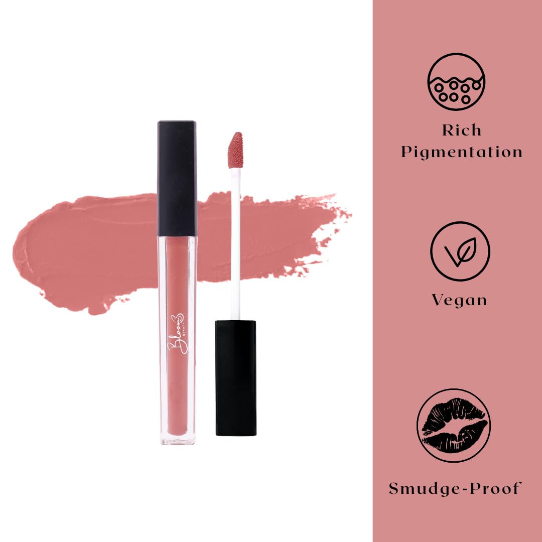 Bloom Beauty Liquid Lipstick, Velvet Matte Finish, Lightweight & Hydrating | Long-Lasting Wear, (Nude Whisper)