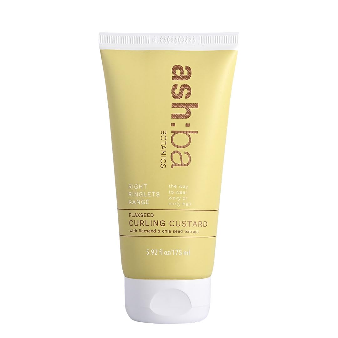Ashba Botanics Flaxseed Curling Custard For Wavy, Curly, Frizzy & Coily Hair | Argan, Avacado Oil, Shea Butter | Provides Moisture, Controls Frizz, Strong Hold | Phthalates & Parabens Free (ml, 175)